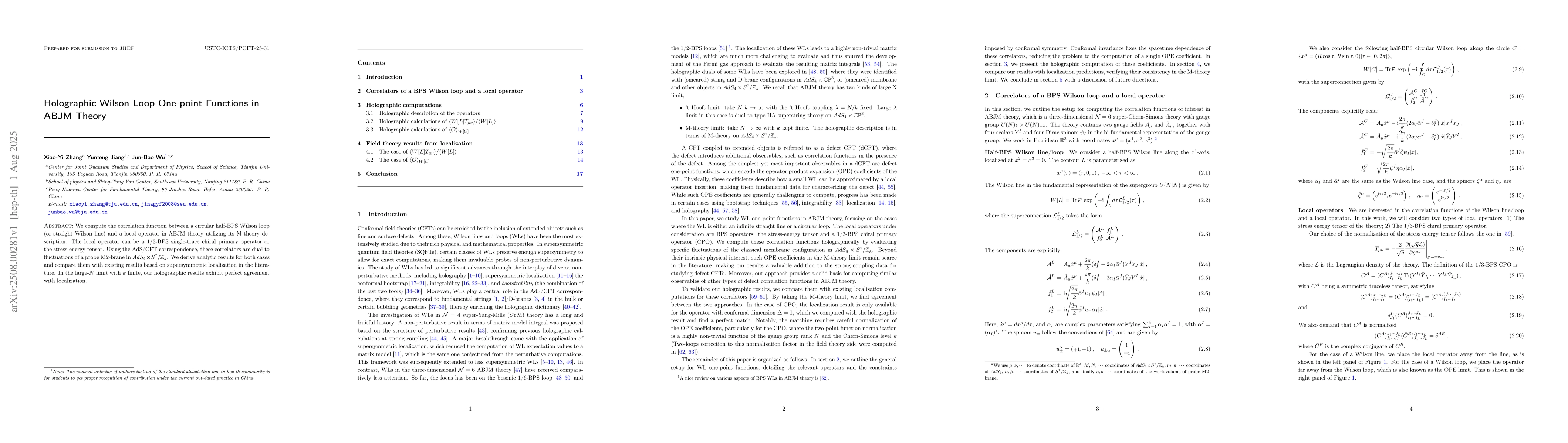 Thumbnail for Holographic Wilson Loop One-point Functions in ABJM Theory