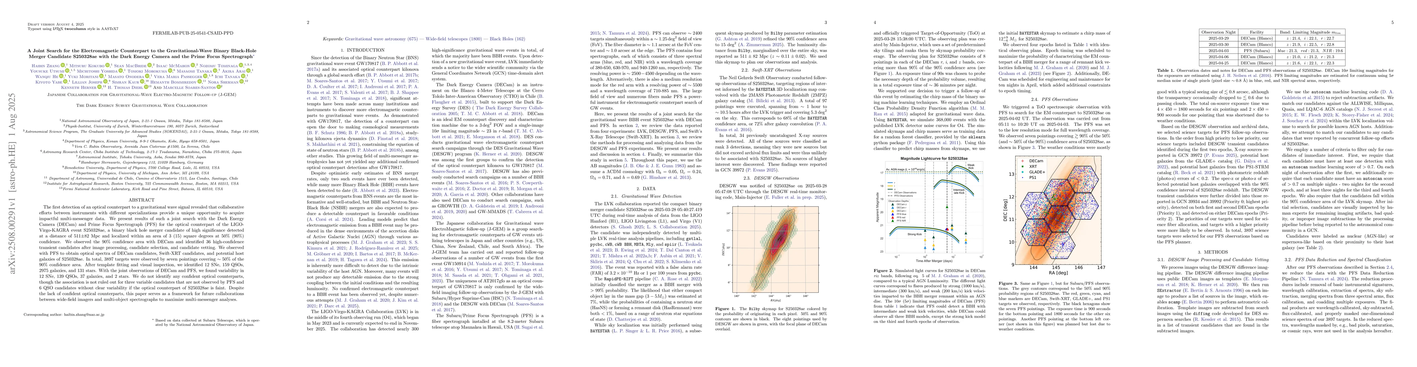 Thumbnail for A Joint Search for the Electromagnetic Counterpart to the
  Gravitational-Wave Binary Black-Hole Merger Candidate S250328ae with the Dark
  Energy Camera and the Prime Focus Spectrograph