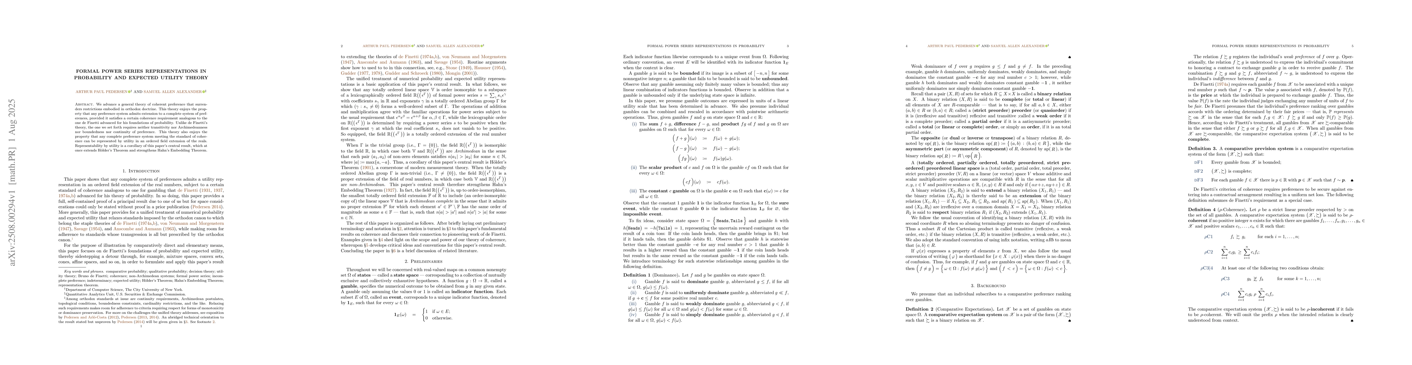 Thumbnail for Formal Power Series Representations in Probability and Expected Utility
  Theory