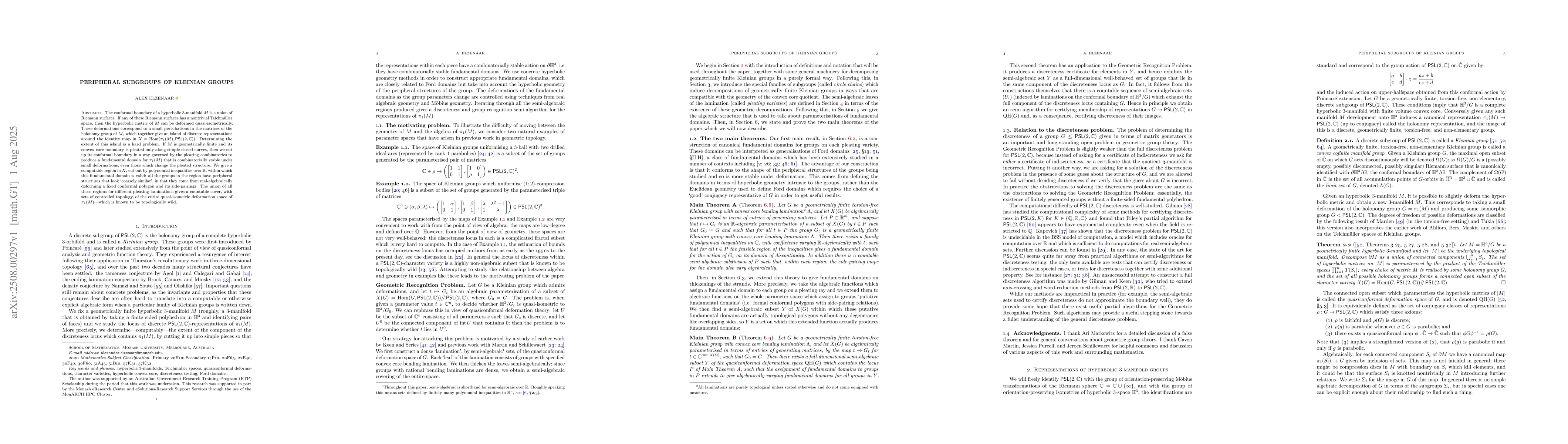 Thumbnail for Peripheral subgroups of Kleinian groups
