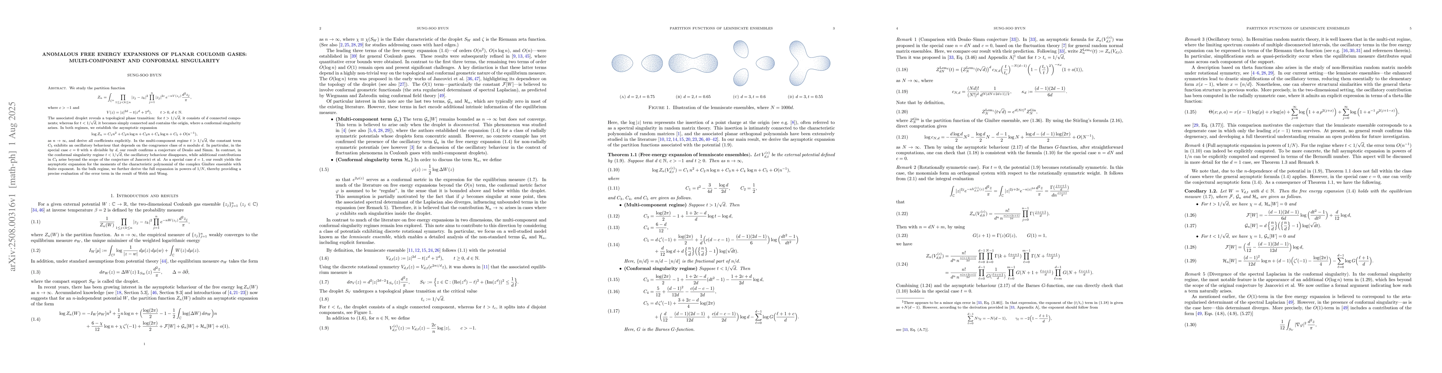 Thumbnail for Anomalous free energy expansions of planar Coulomb gases:
  multi-component and conformal singularity