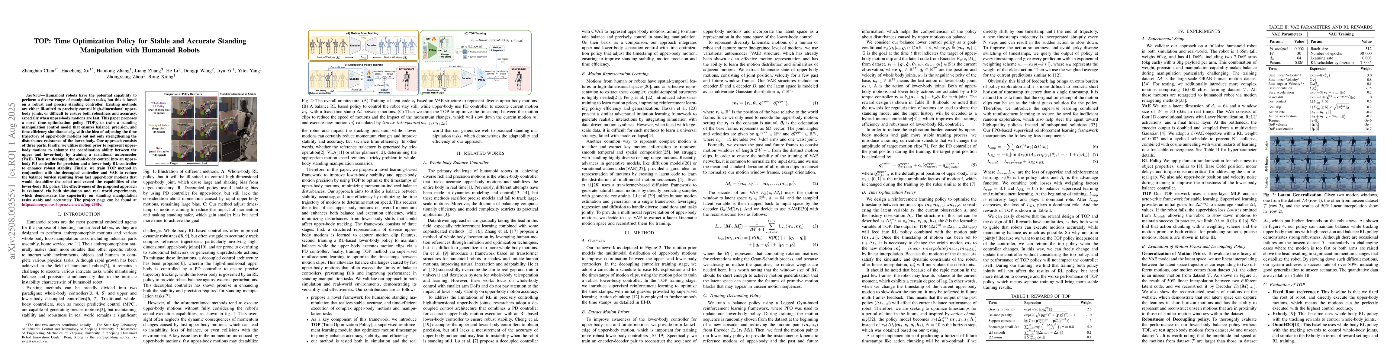 Thumbnail for TOP: Time Optimization Policy for Stable and Accurate Standing
  Manipulation with Humanoid Robots