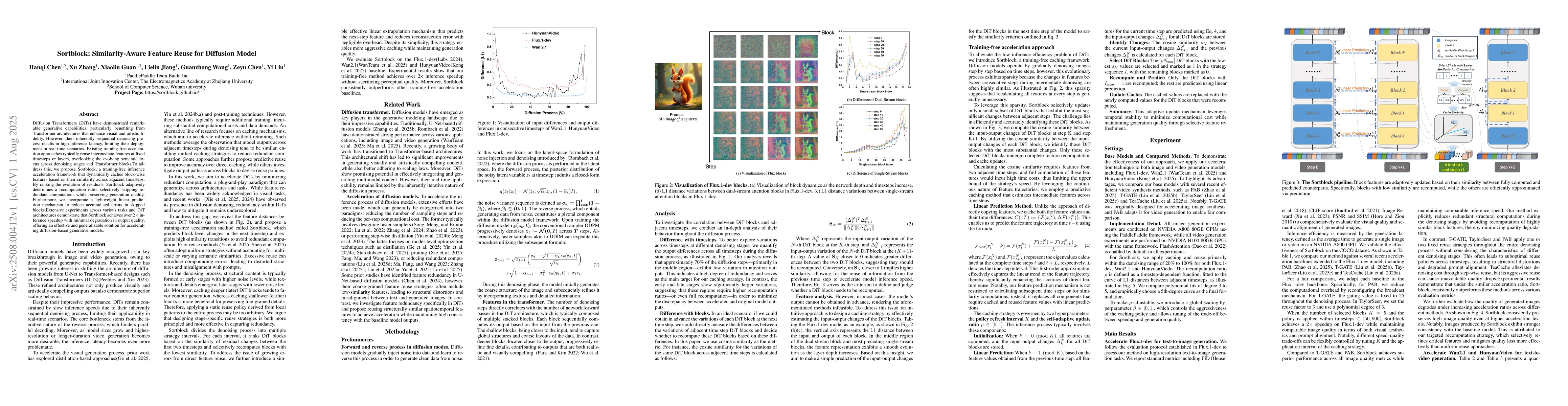 Thumbnail for Sortblock: Similarity-Aware Feature Reuse for Diffusion Model