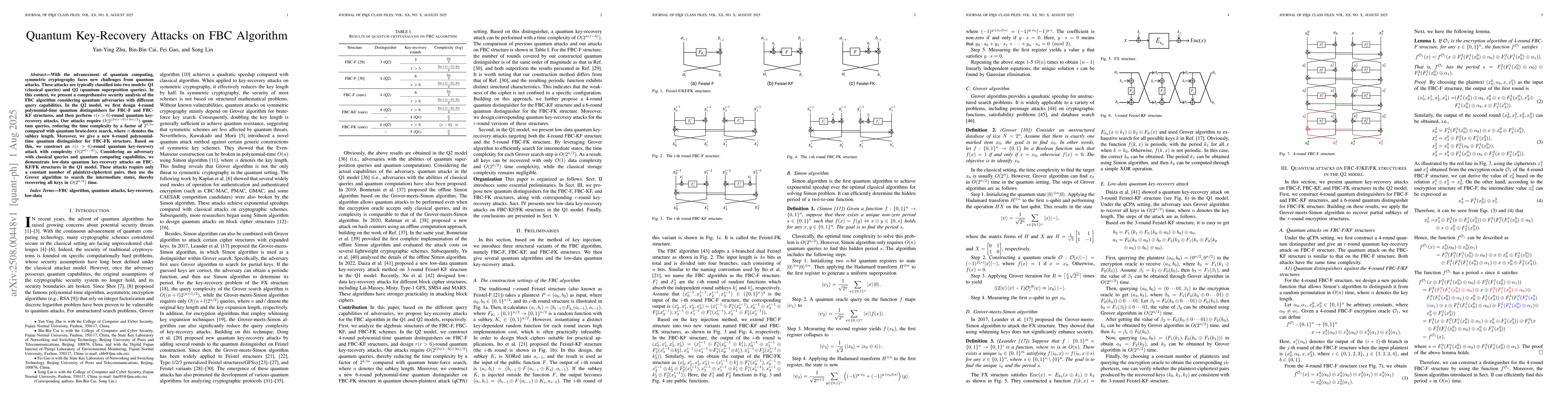 Thumbnail for Quantum Key-Recovery Attacks on FBC Algorithm