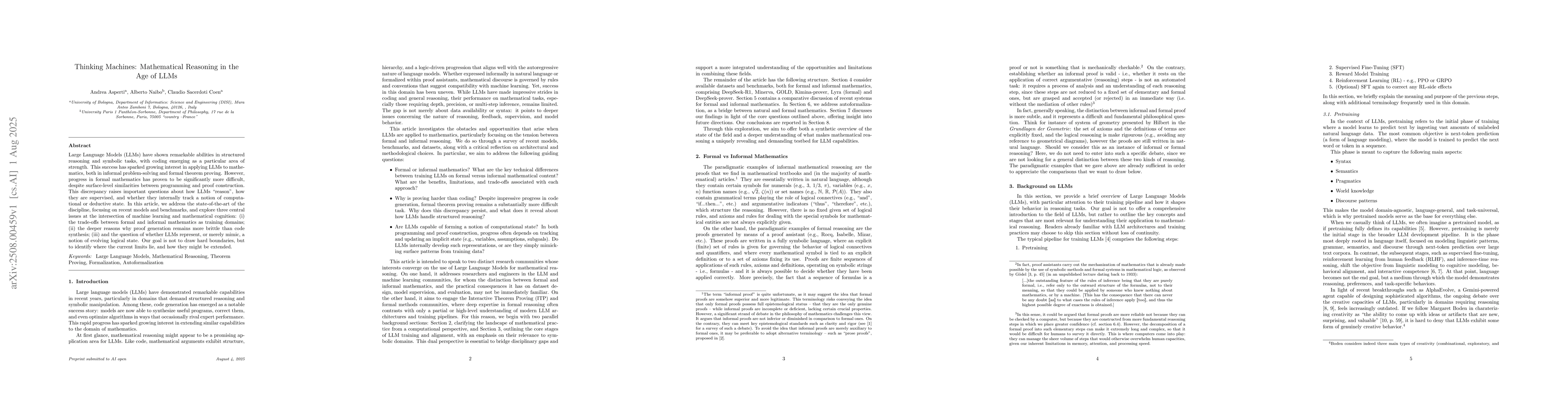 Thumbnail for Thinking Machines: Mathematical Reasoning in the Age of LLMs
