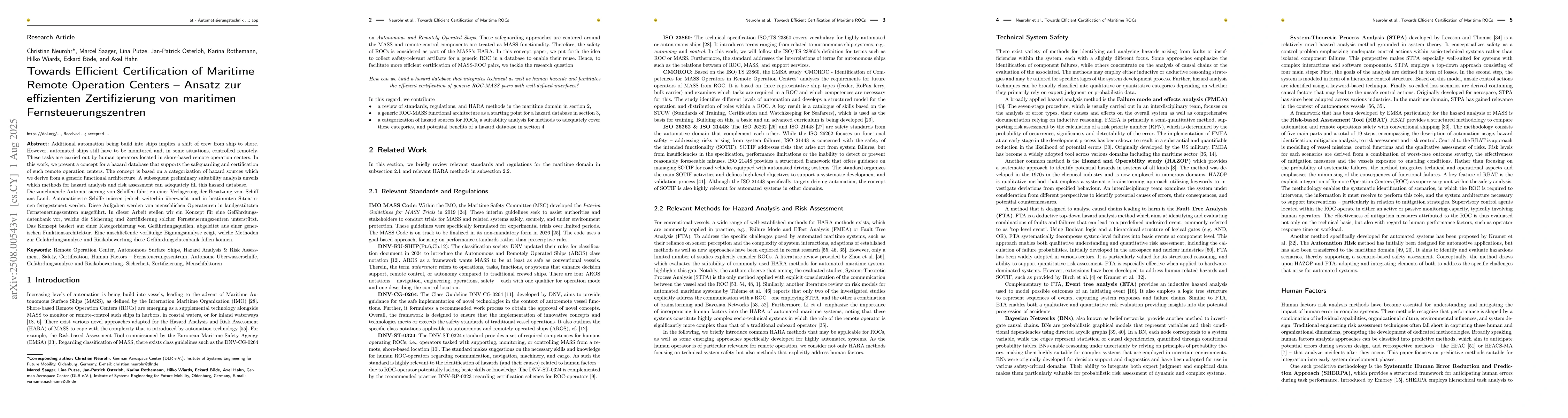Thumbnail for Towards Efficient Certification of Maritime Remote Operation Centers