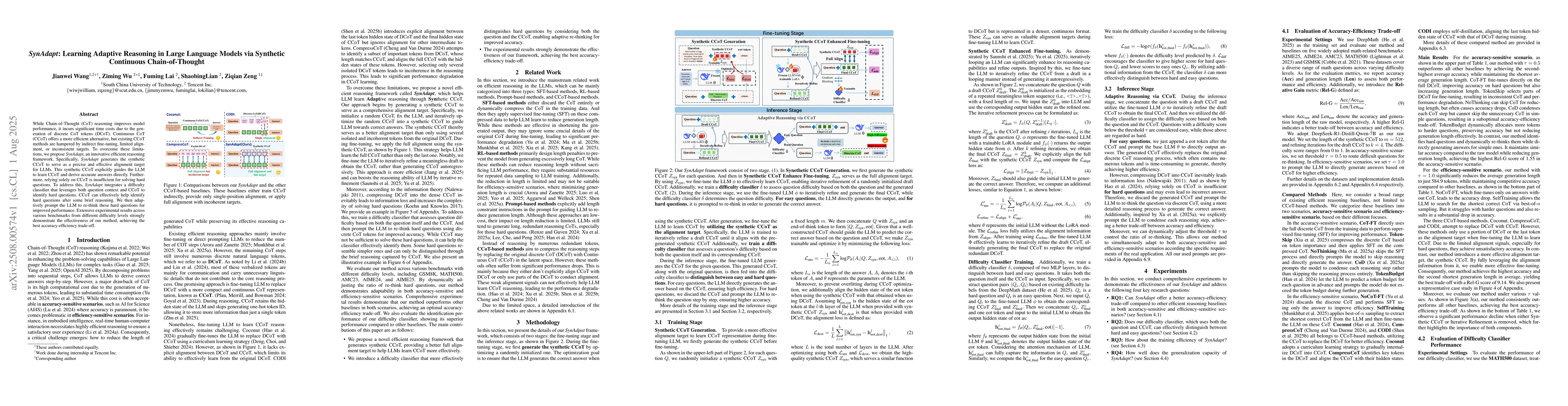 Thumbnail for SynAdapt: Learning Adaptive Reasoning in Large Language Models via
  Synthetic Continuous Chain-of-Thought
