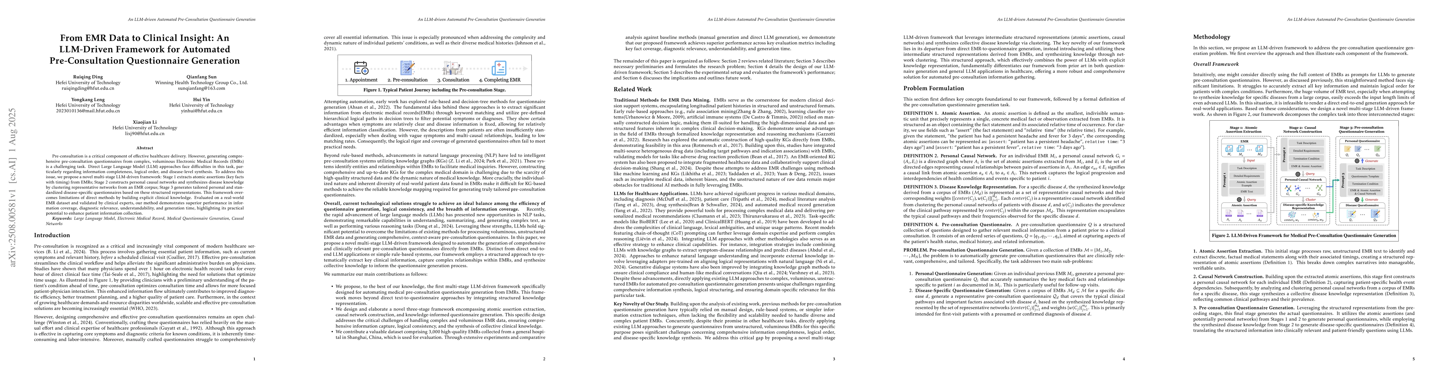 Thumbnail for From EMR Data to Clinical Insight: An LLM-Driven Framework for Automated
  Pre-Consultation Questionnaire Generation