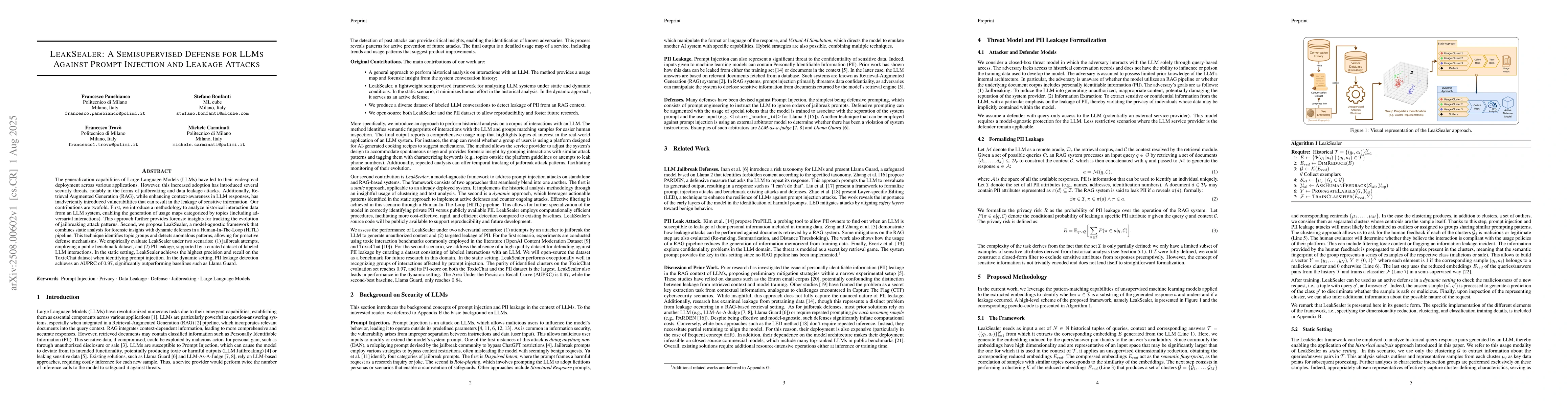 Thumbnail for LeakSealer: A Semisupervised Defense for LLMs Against Prompt Injection
  and Leakage Attacks