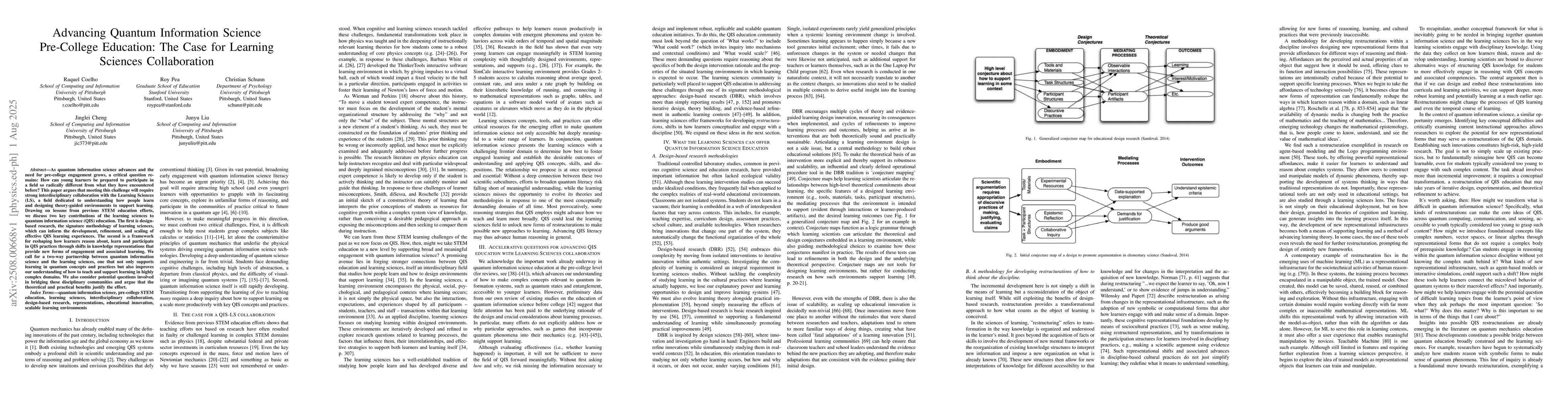 Thumbnail for Advancing Quantum Information Science Pre-College Education: The Case
  for Learning Sciences Collaboration