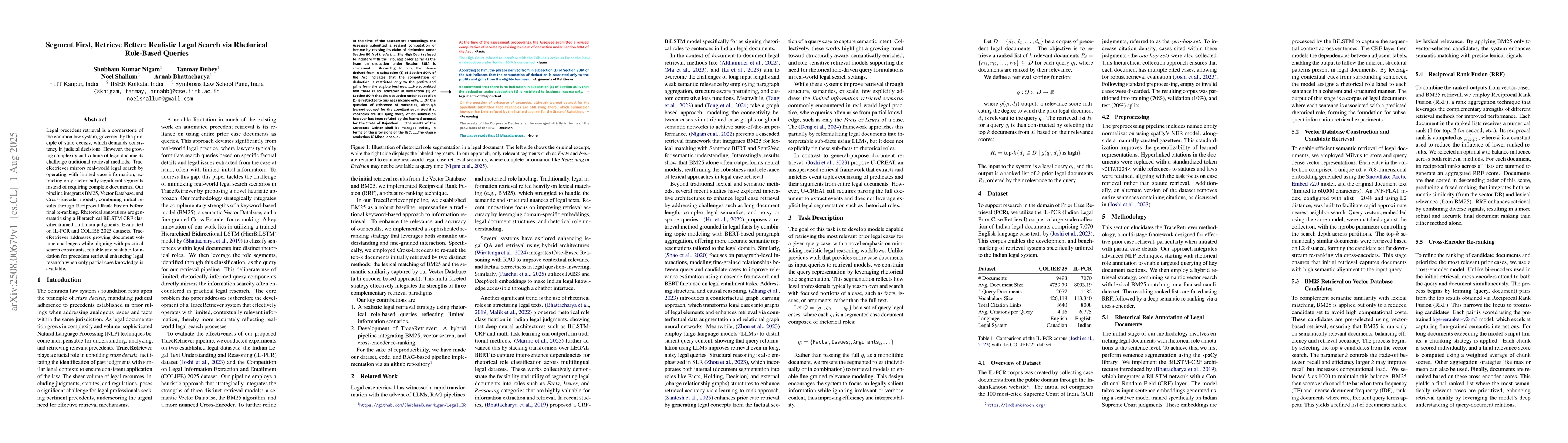 Thumbnail for Segment First, Retrieve Better: Realistic Legal Search via Rhetorical
  Role-Based Queries