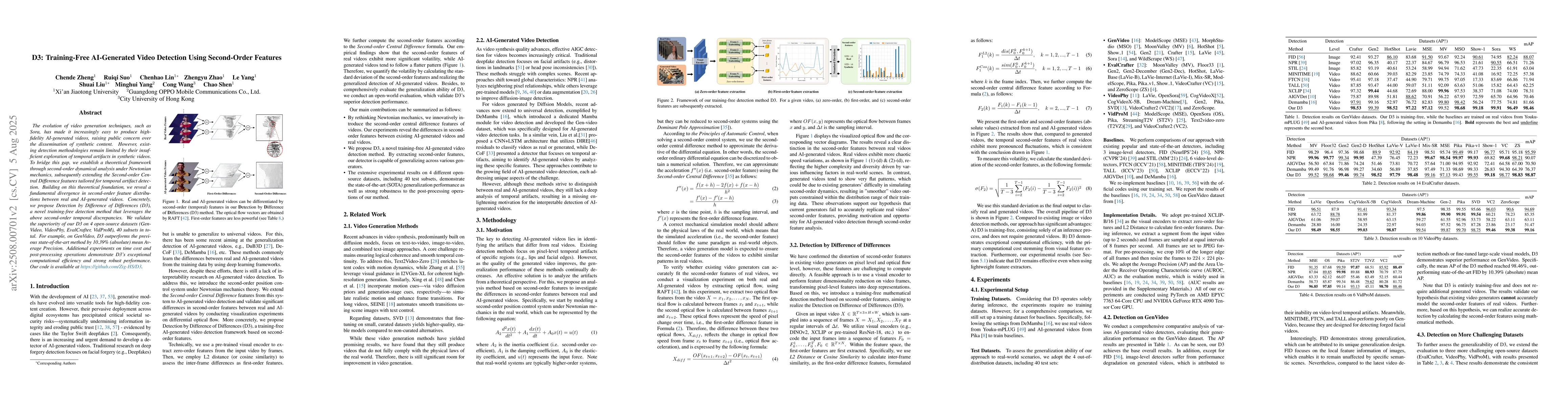 Thumbnail for D3: Training-Free AI-Generated Video Detection Using Second-Order
  Features