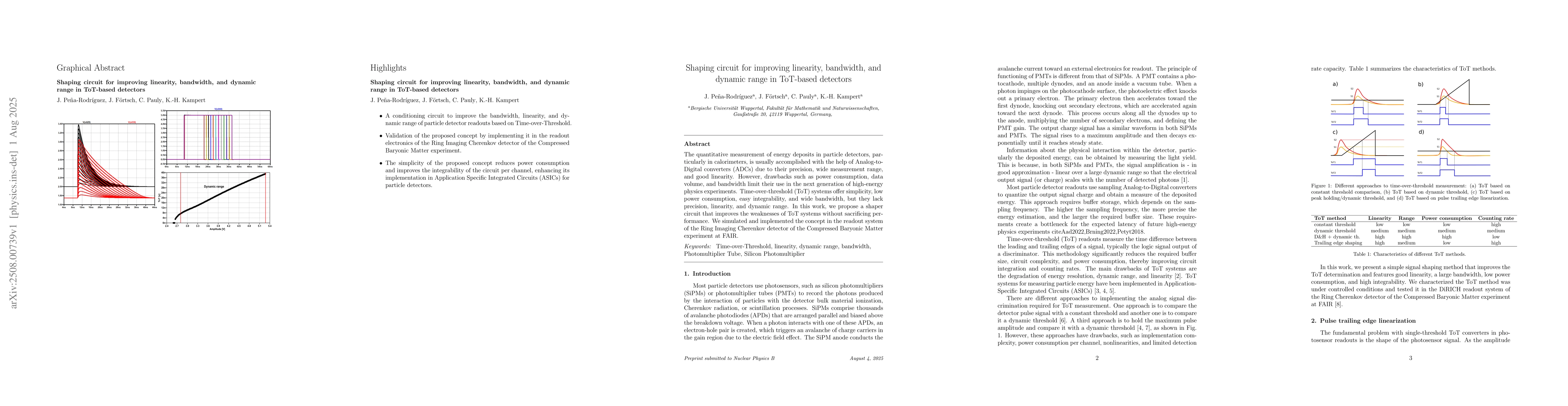 Thumbnail for Shaping circuit for improving linearity, bandwidth, and dynamic range in
  ToT-based detectors