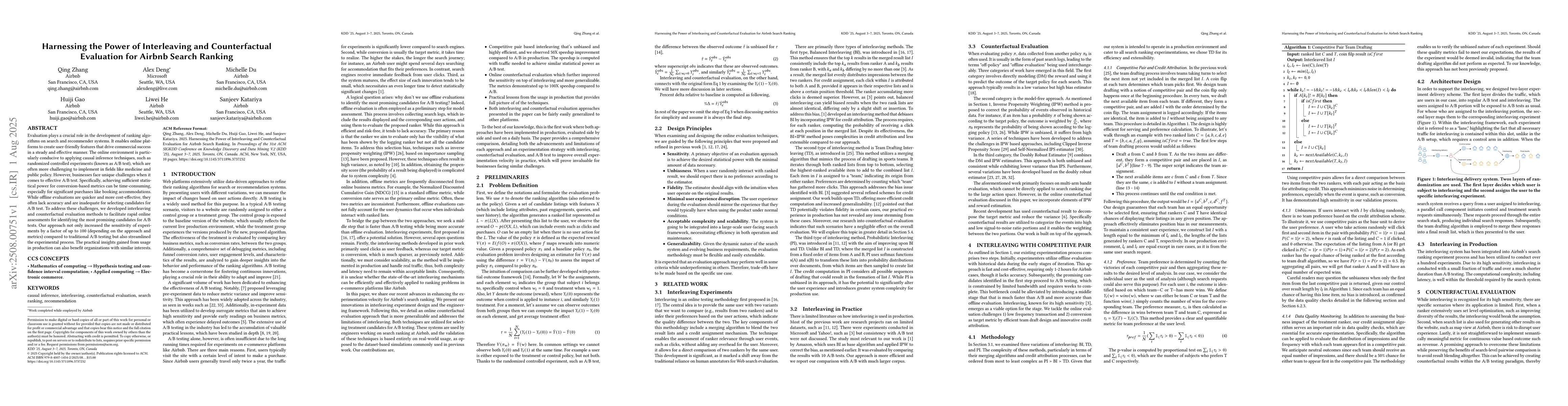 Thumbnail for Harnessing the Power of Interleaving and Counterfactual Evaluation for
  Airbnb Search Ranking