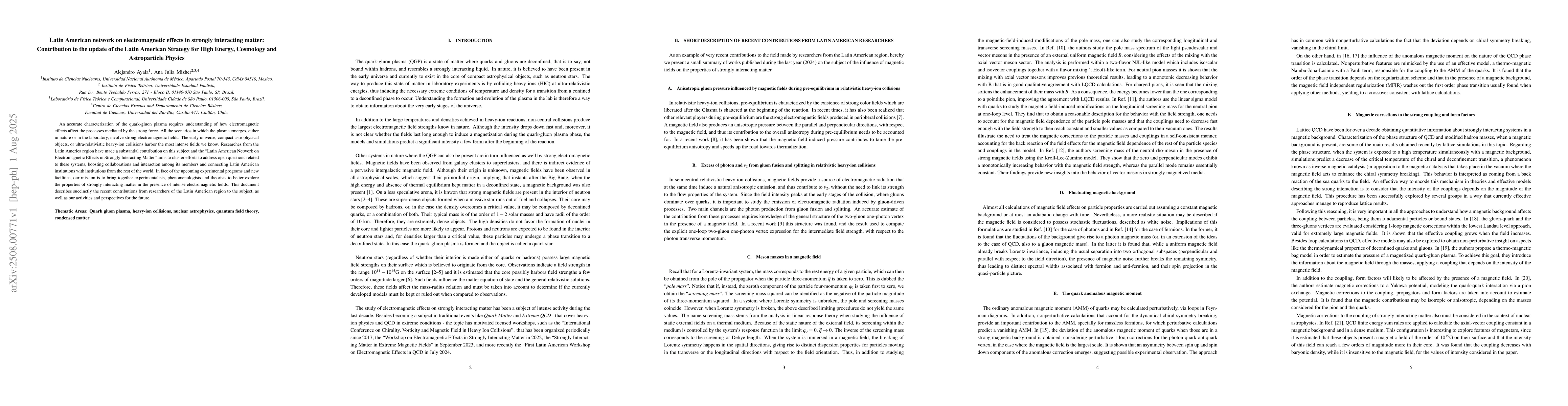 Thumbnail for Latin American network on electromagnetic effects in strongly
  interacting matter: Contribution to the update of the Latin American Strategy
  for High Energy, Cosmology and Astroparticle Physics