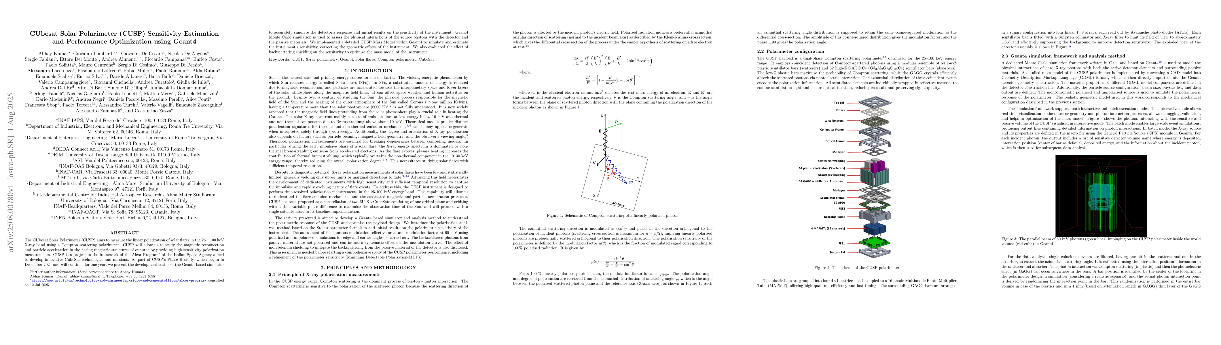 Thumbnail for CUbesat Solar Polarimeter (CUSP) Sensitivity Estimation and Performance
  Optimization using Geant4