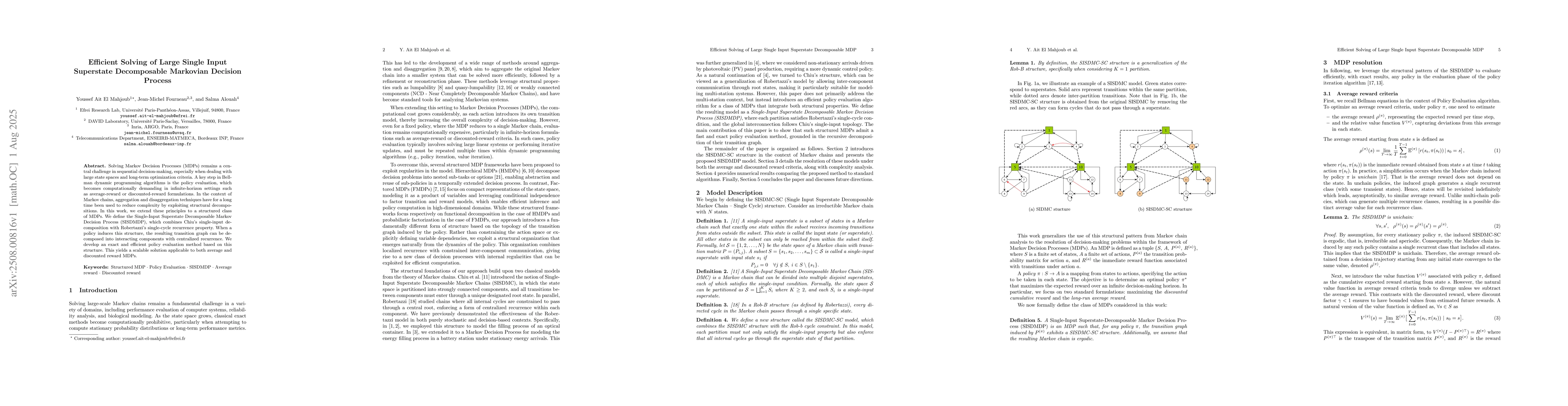 Thumbnail for Efficient Solving of Large Single Input Superstate Decomposable
  Markovian Decision Process