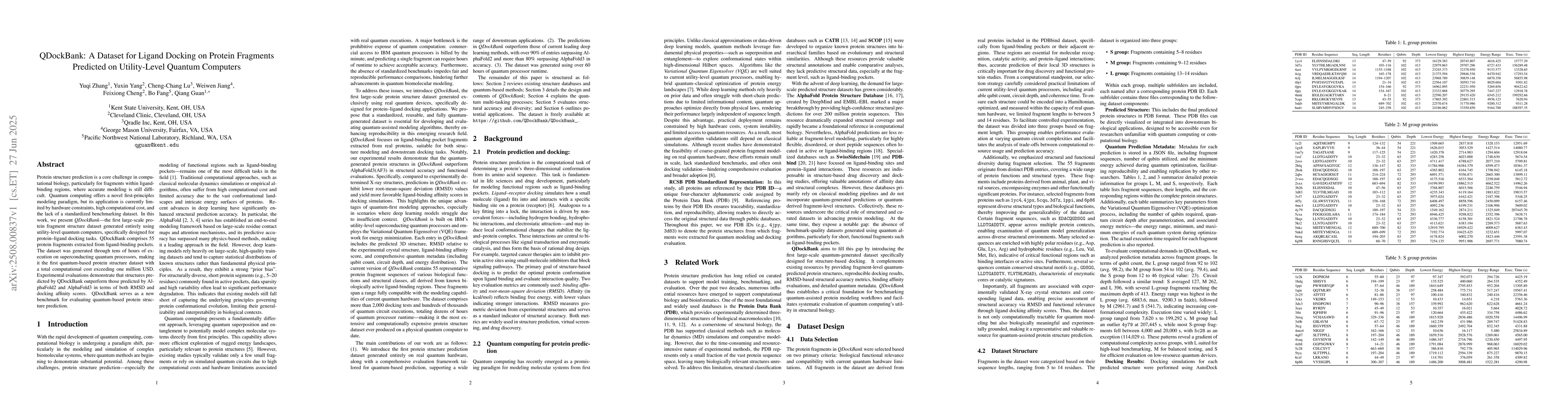 Thumbnail for QDockBank: A Dataset for Ligand Docking on Protein Fragments Predicted
  on Utility-Level Quantum Computers