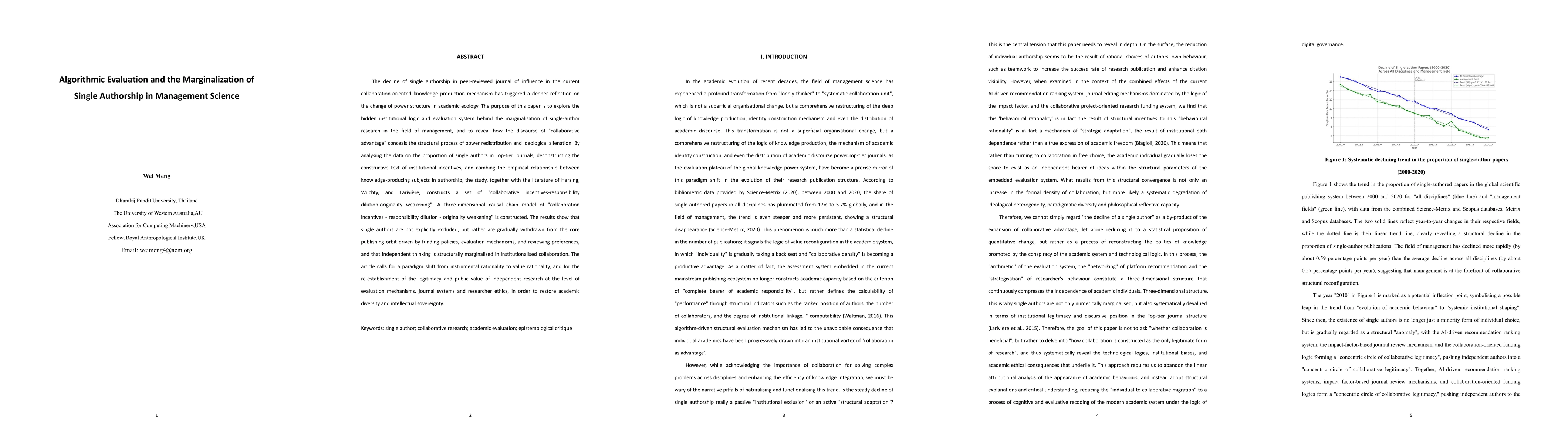 Thumbnail for Algorithmic Evaluation and the Marginalization of Single Authorship in
  Management Science