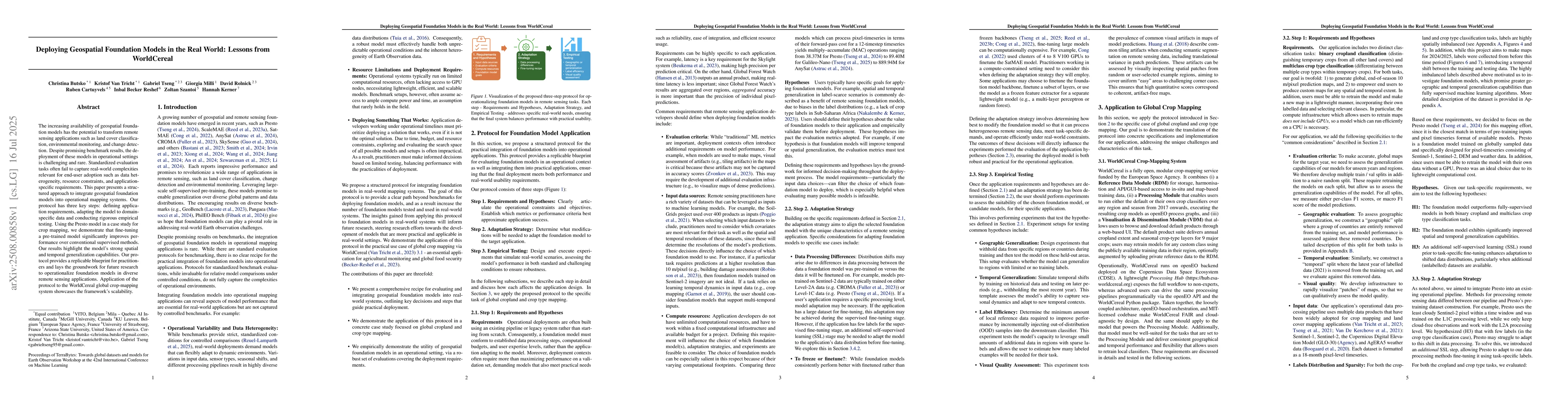 Thumbnail for Deploying Geospatial Foundation Models in the Real World: Lessons from
  WorldCereal