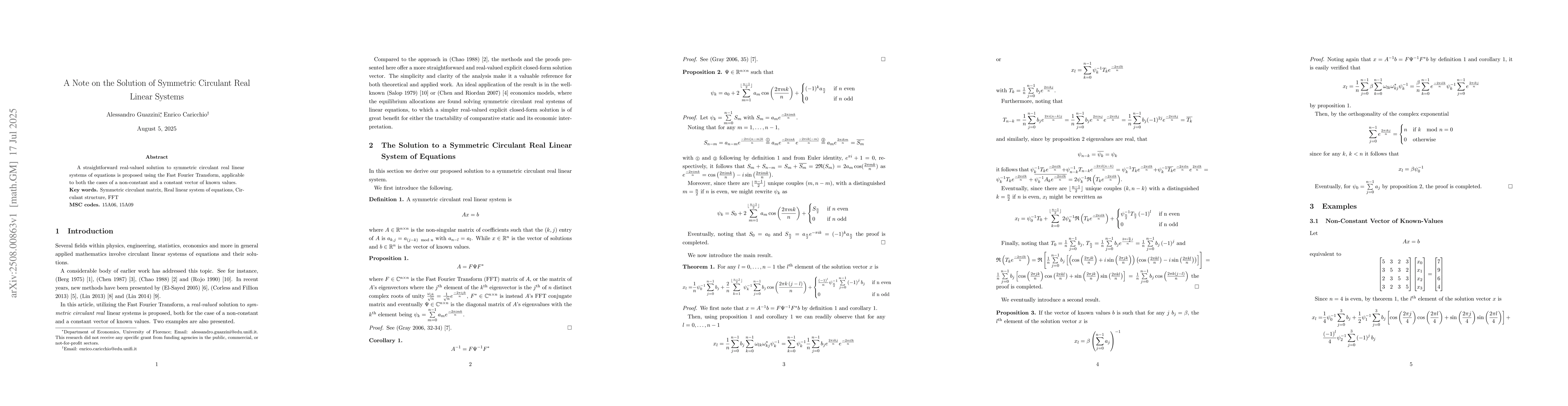 Thumbnail for A Note on the Solution of Symmetric Circulant Real Linear Systems