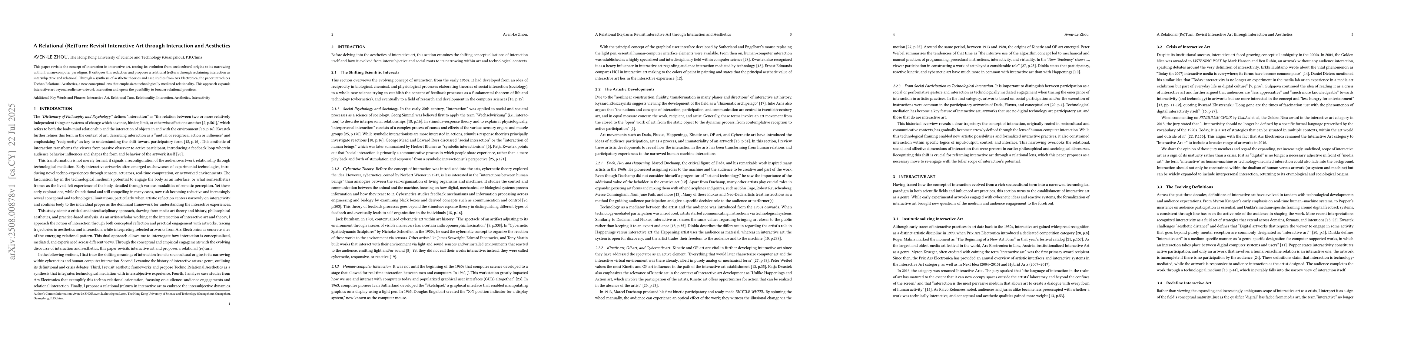 Thumbnail for A Relational (Re)Turn: Revisit Interactive Art through Interaction and
  Aesthetics