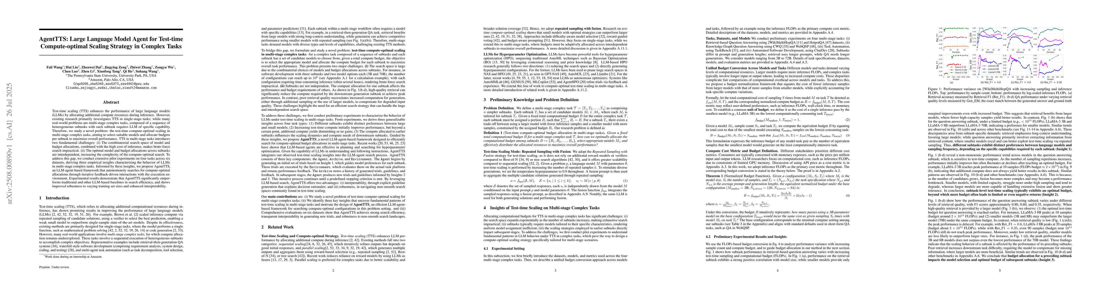 Thumbnail for AgentTTS: Large Language Model Agent for Test-time Compute-optimal
  Scaling Strategy in Complex Tasks