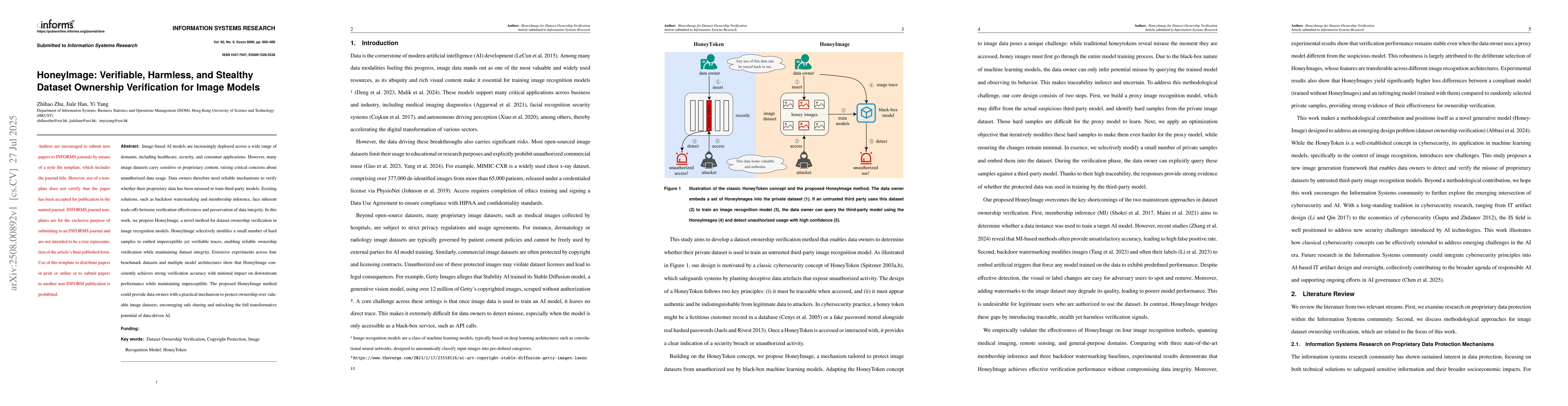 Thumbnail for HoneyImage: Verifiable, Harmless, and Stealthy Dataset Ownership
  Verification for Image Models
