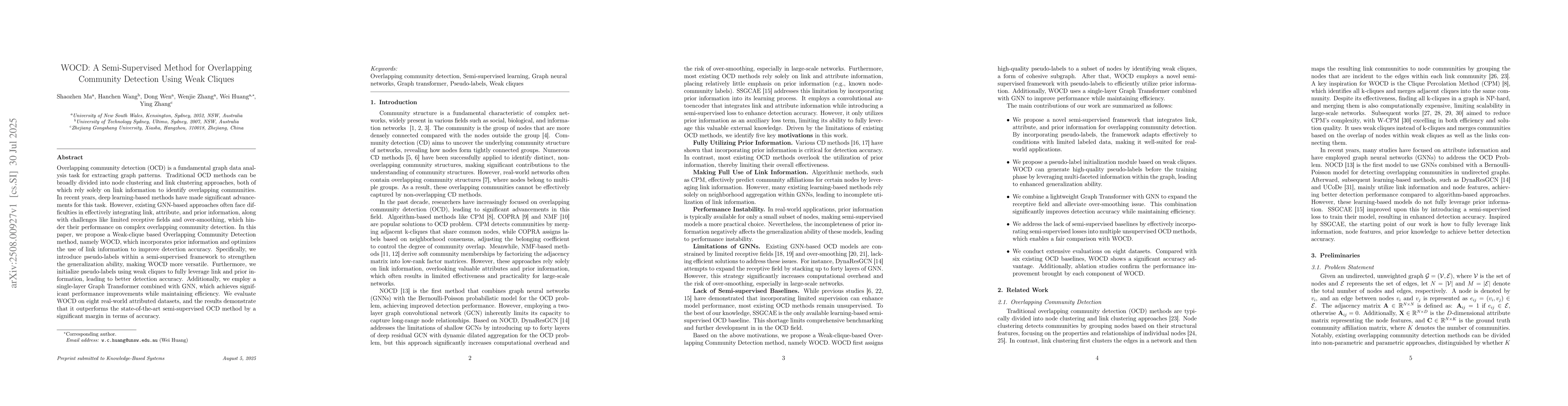 Thumbnail for WOCD: A Semi-Supervised Method for Overlapping Community Detection Using
  Weak Cliques