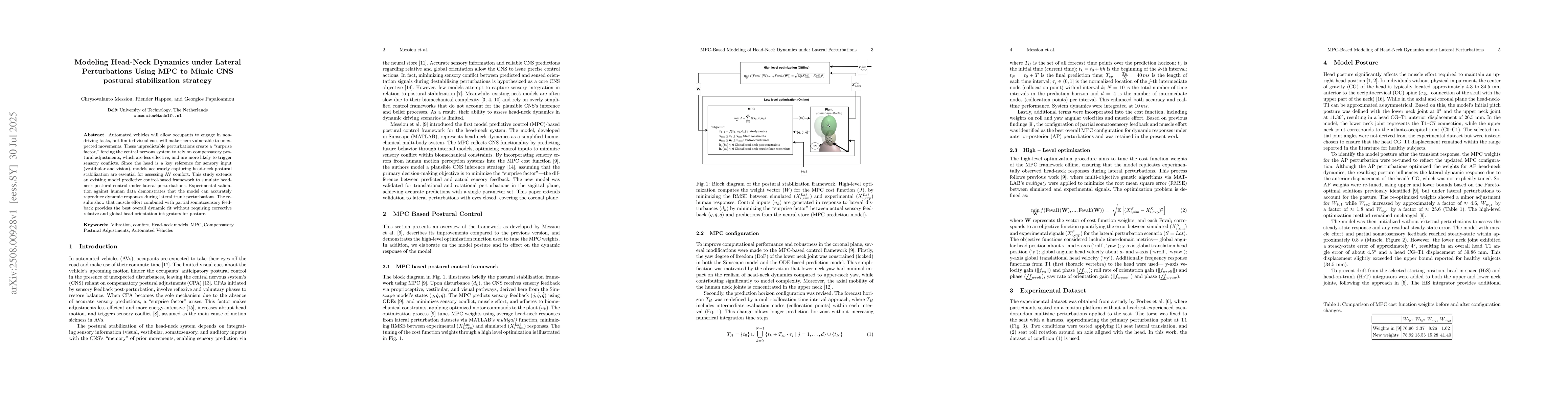 Thumbnail for Modeling Head-Neck Dynamics under Lateral Perturbations Using MPC to
  Mimic CNS postural stabilization strategy
