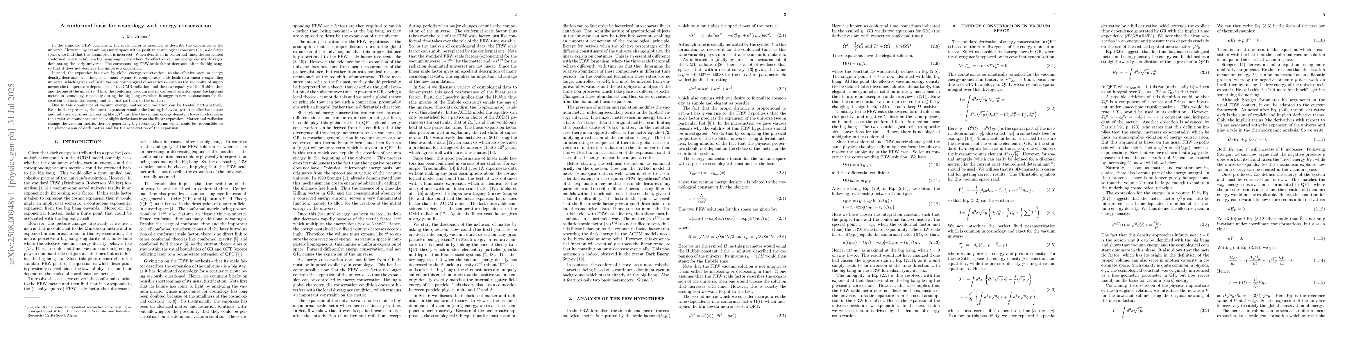 Thumbnail for A conformal basis for cosmology with energy conservation
