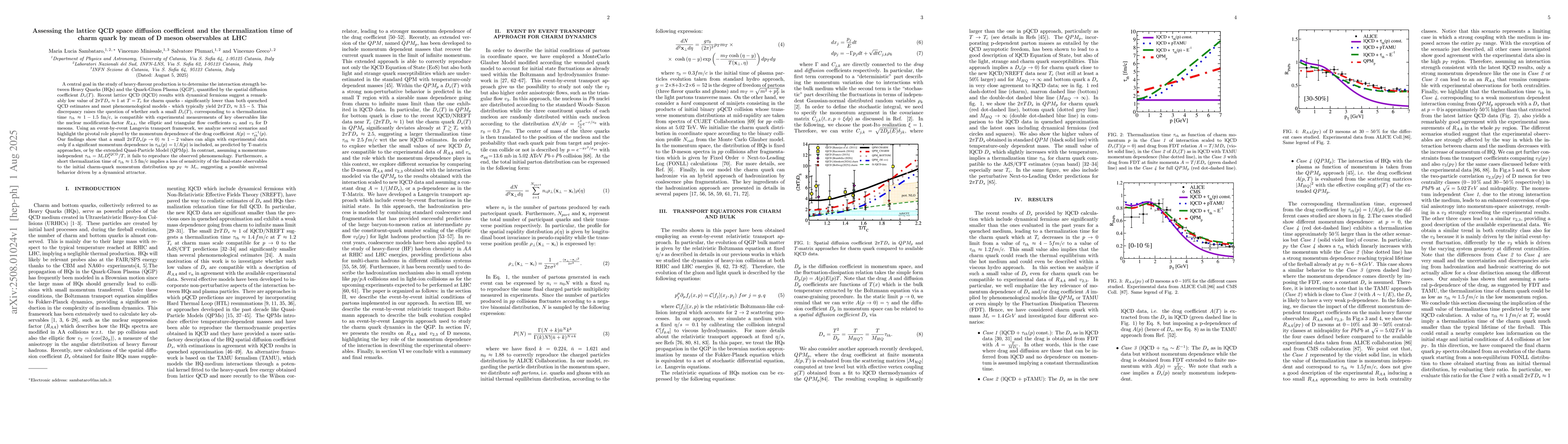 Thumbnail for Assessing the lattice QCD space diffusion coefficient and the
  thermalization time of charm quark by mean of D meson observables at LHC