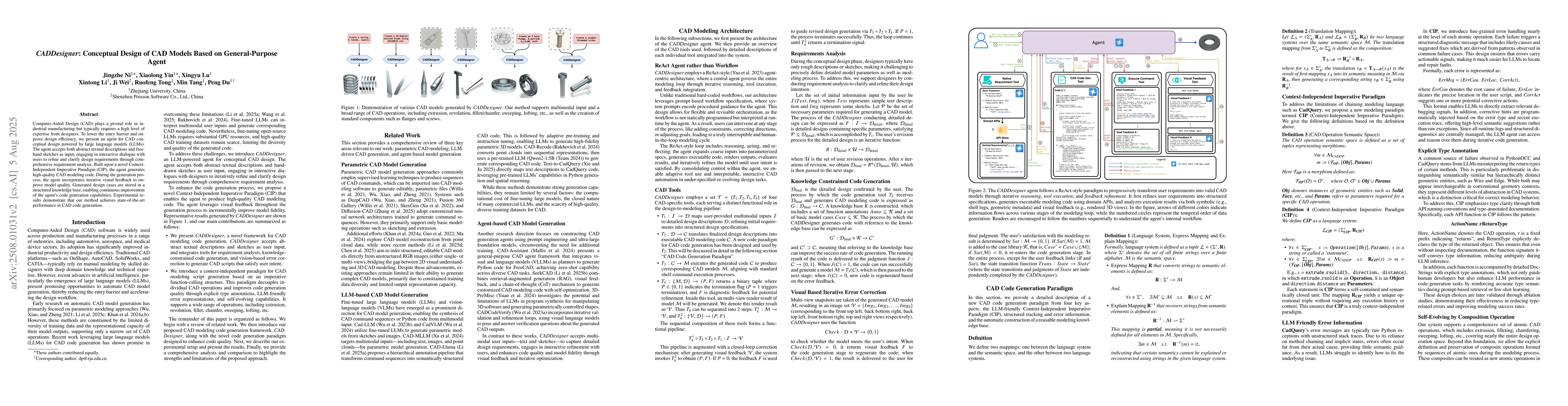 Thumbnail for CADDesigner: Conceptual Design of CAD Models Based on General-Purpose
  Agent