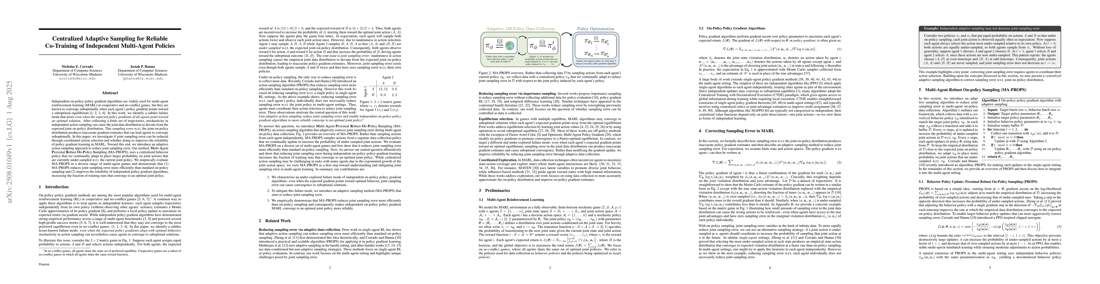 Thumbnail for Centralized Adaptive Sampling for Reliable Co-Training of Independent
  Multi-Agent Policies