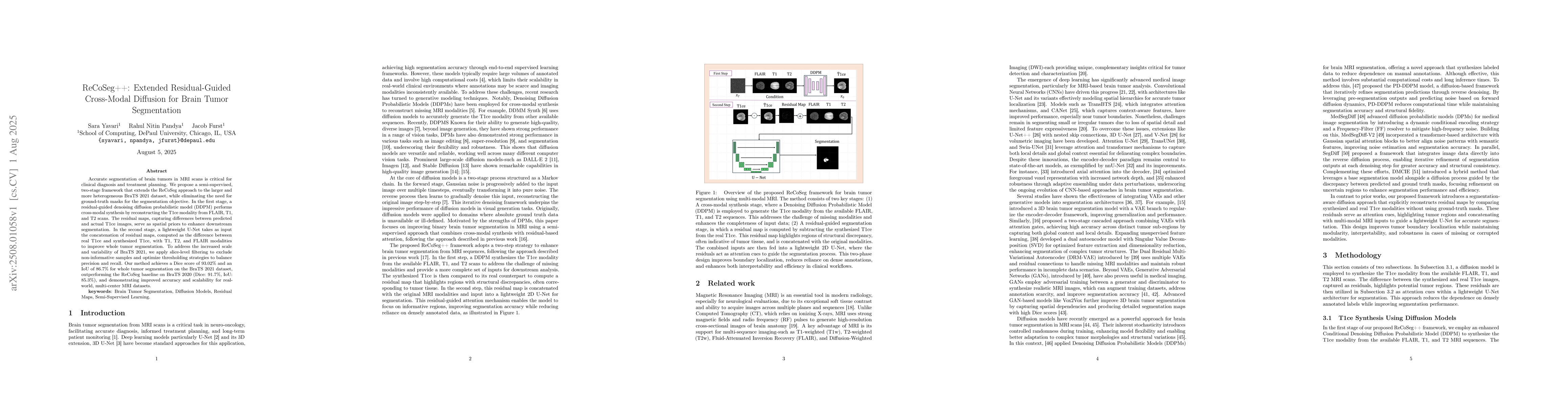 Thumbnail for ReCoSeg++:Extended Residual-Guided Cross-Modal Diffusion for Brain Tumor
  Segmentation
