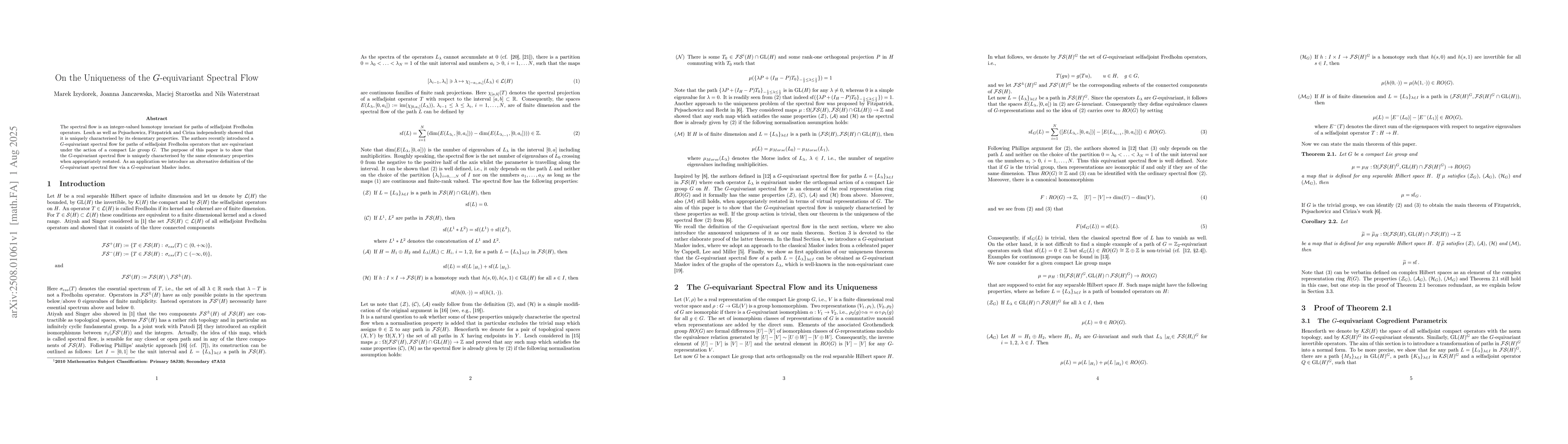 Thumbnail for On the Uniqueness of the $G$-equivariant Spectral Flow