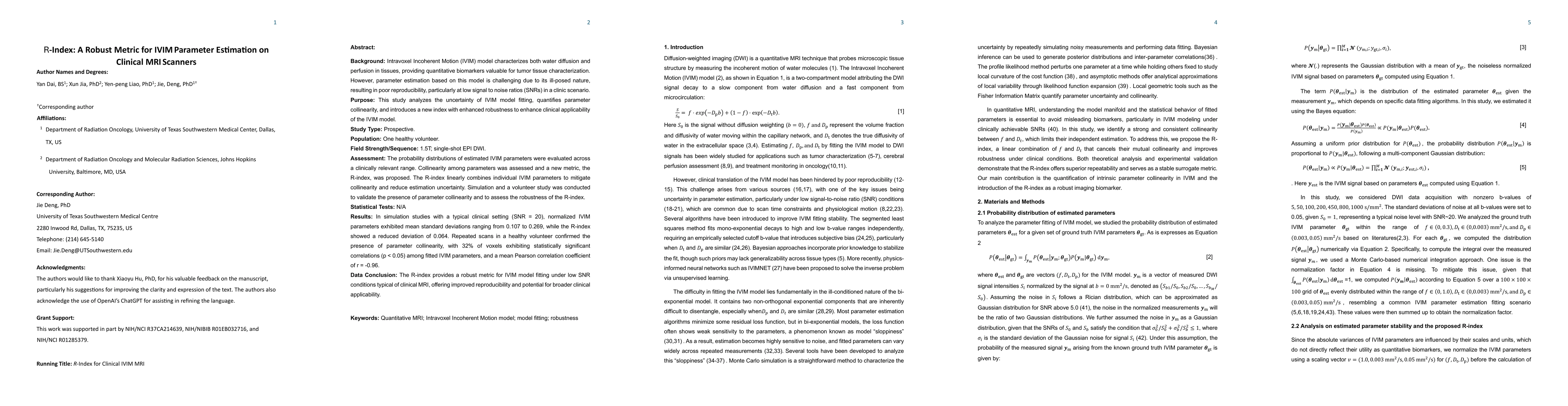 Thumbnail for R-Index: A Robust Metric for IVIM Parameter Estimation on Clinical MRI
  Scanners
