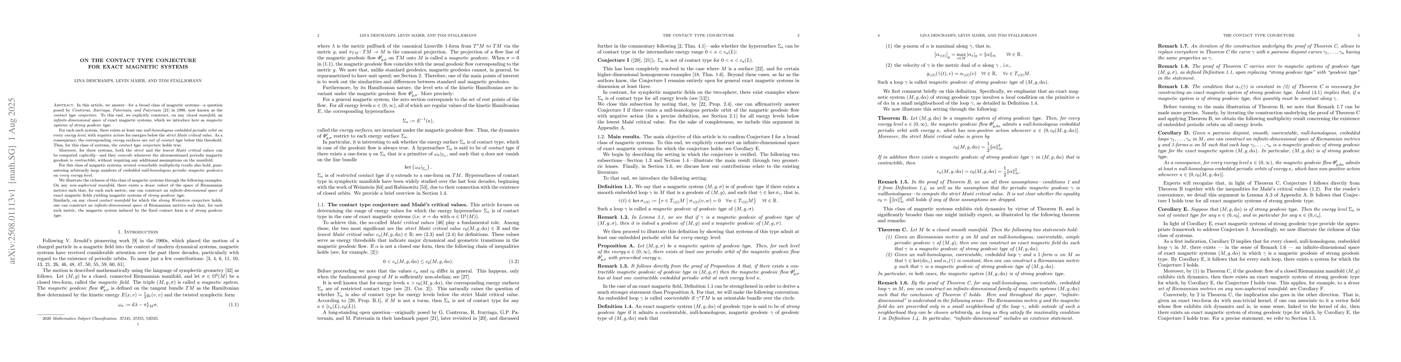 Thumbnail for On the contact type conjecture for exact magnetic systems