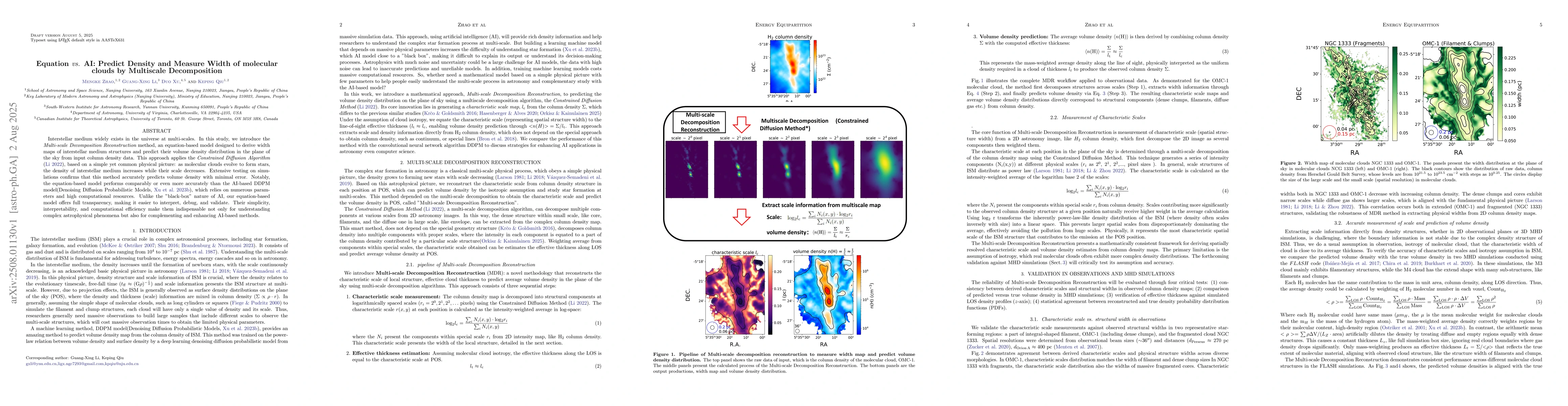 Thumbnail for Equation vs. AI: Predict Density and Measure Width of molecular clouds
  by Multiscale Decomposition