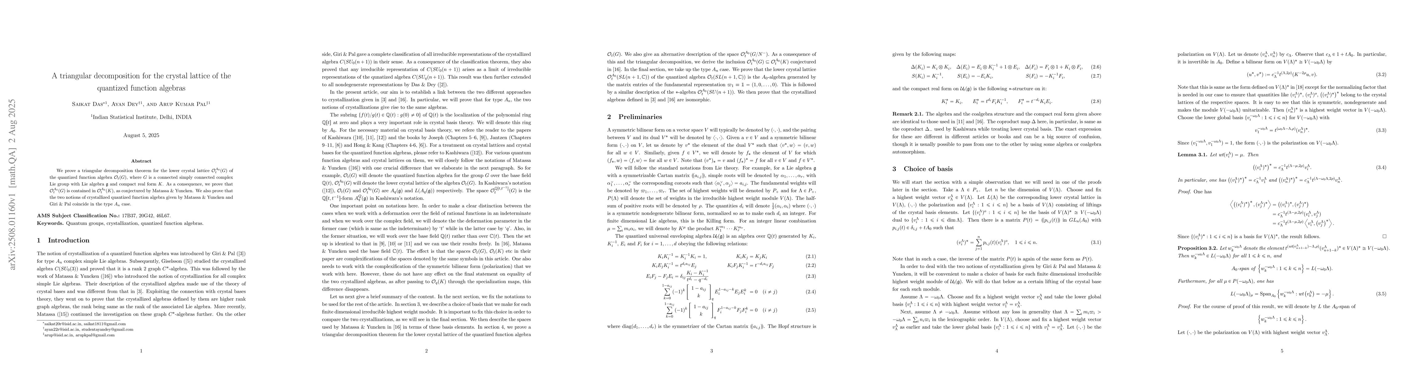 Thumbnail for A triangular decomposition for the crystal lattice of the quantized
  function algebras