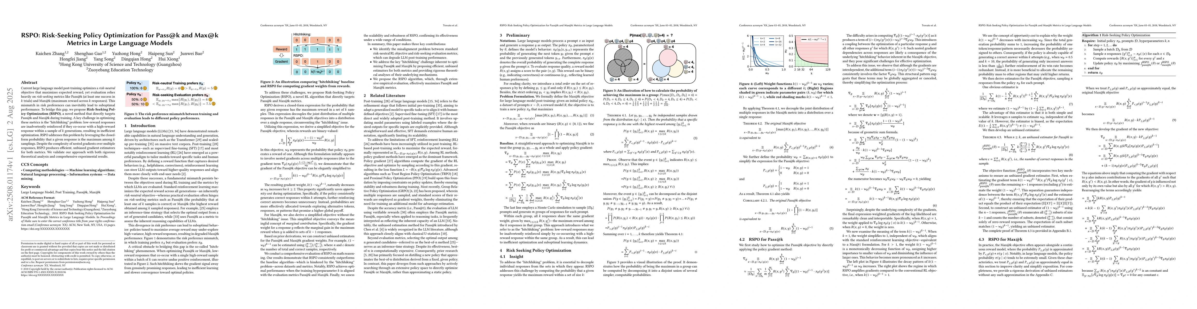 Thumbnail for RSPO: Risk-Seeking Policy Optimization for Pass@k and Max@k Metrics in
  Large Language Models