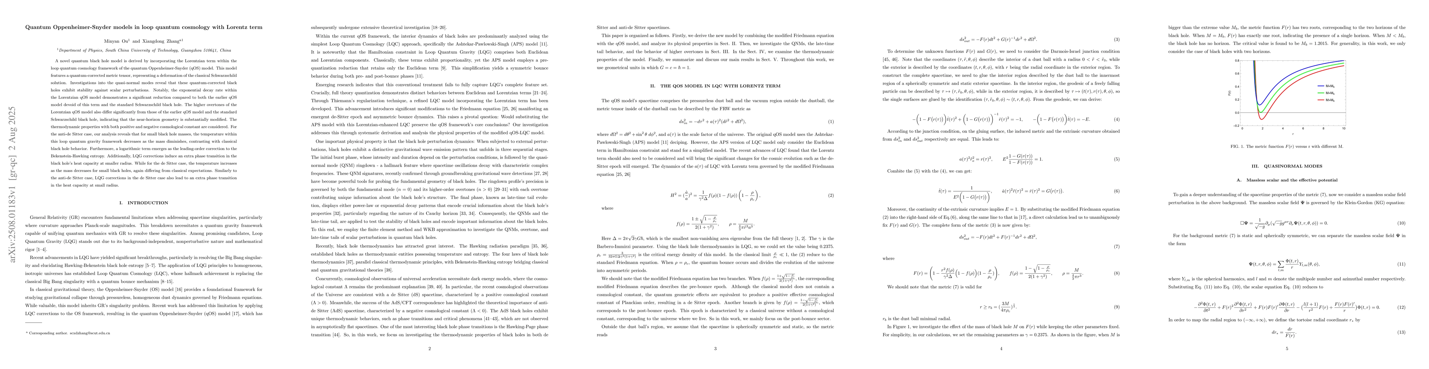 Thumbnail for Quantum Oppenheimer-Snyder models in loop quantum cosmology with Lorentz
  term
