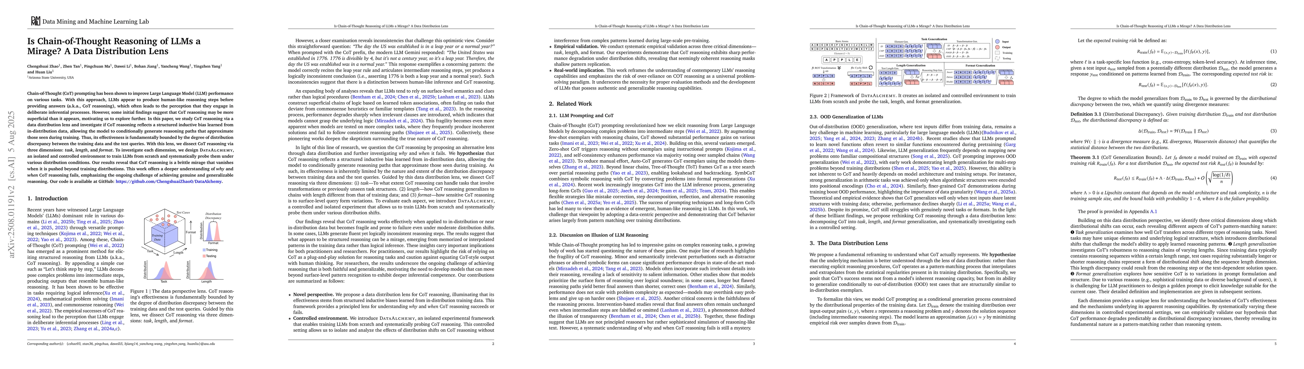 Thumbnail for Is Chain-of-Thought Reasoning of LLMs a Mirage? A Data Distribution Lens
