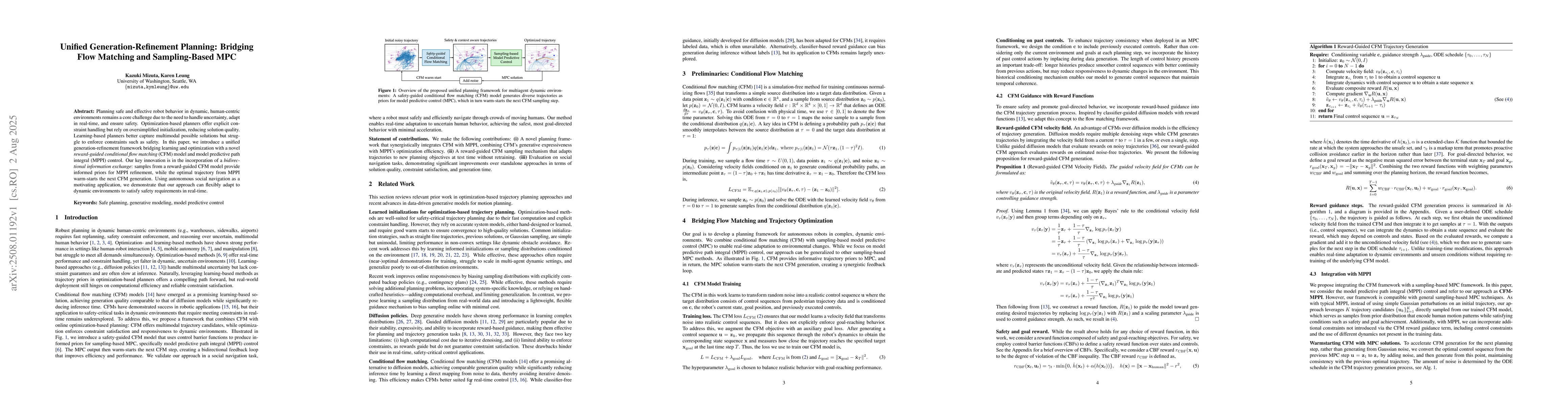Thumbnail for Unified Generation-Refinement Planning: Bridging Flow Matching and
  Sampling-Based MPC
