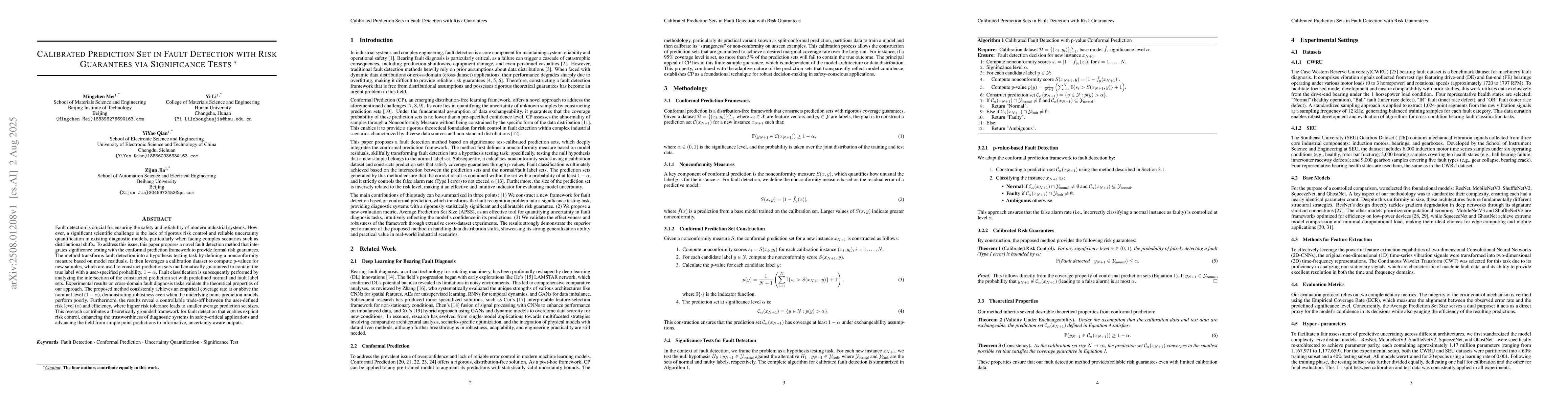 Thumbnail for Calibrated Prediction Set in Fault Detection with Risk Guarantees via
  Significance Tests