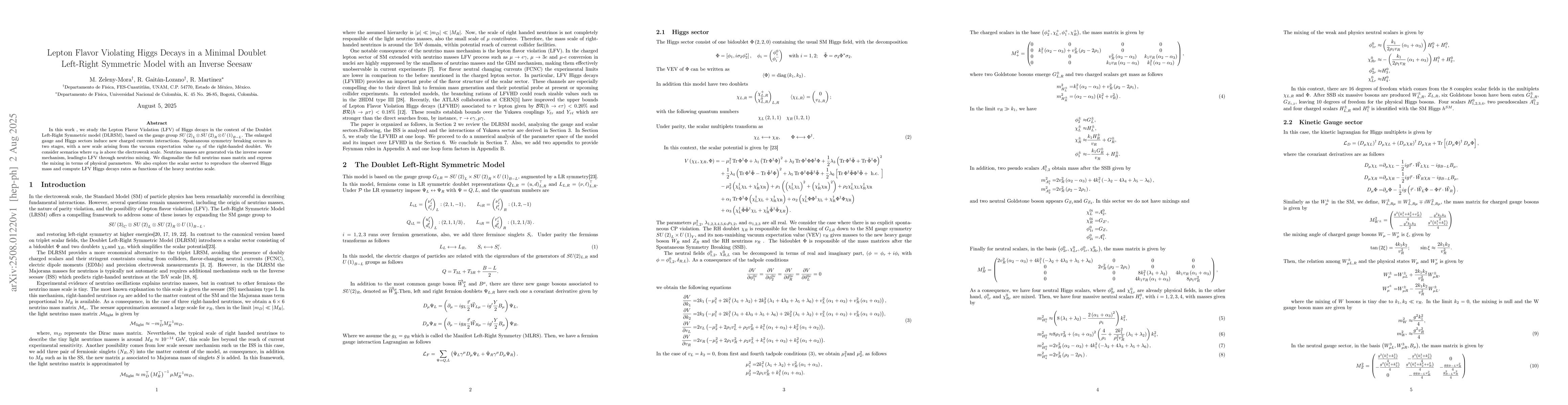 Thumbnail for Lepton Flavor Violating Higgs Decays in a Minimal Doublet Left-Right
  Symmetric Model with an Inverse Seesaw