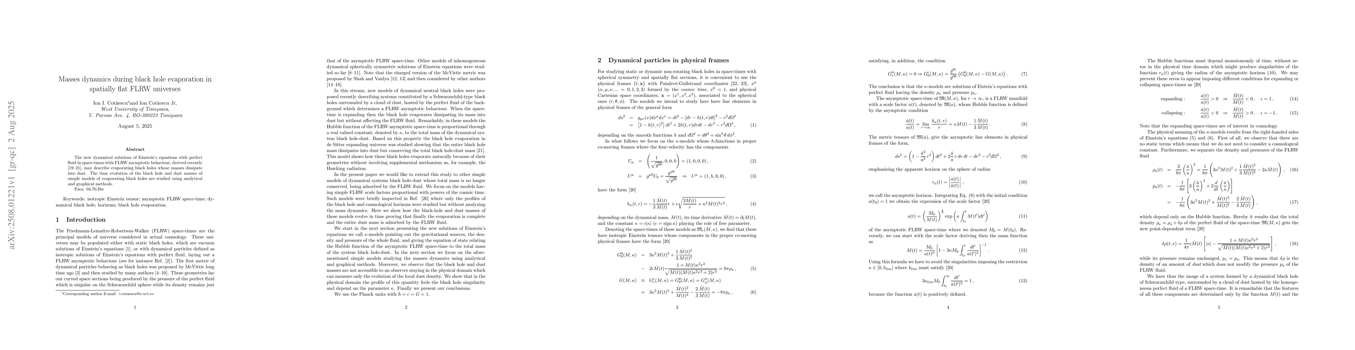 Thumbnail for Masses dynamics during black hole evaporation in spatially flat FLRW
  universes