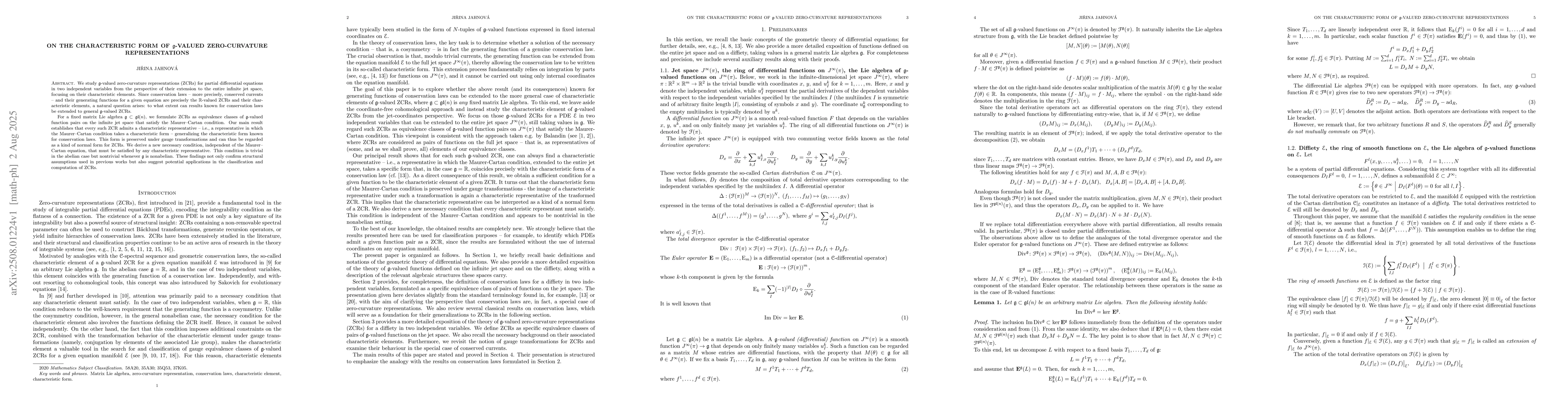 Thumbnail for On the characteristic form of $\mathfrak{g}$-valued zero-curvature
  representations