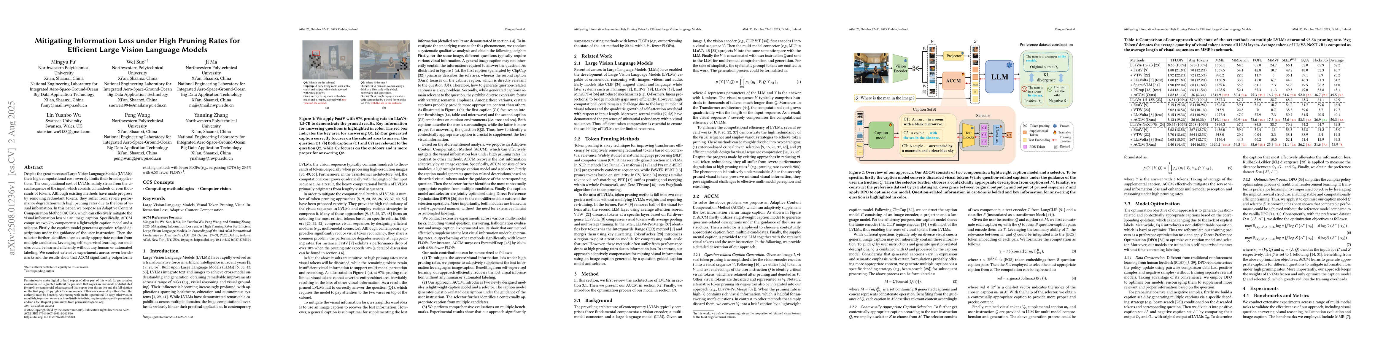 Thumbnail for Mitigating Information Loss under High Pruning Rates for Efficient Large
  Vision Language Models