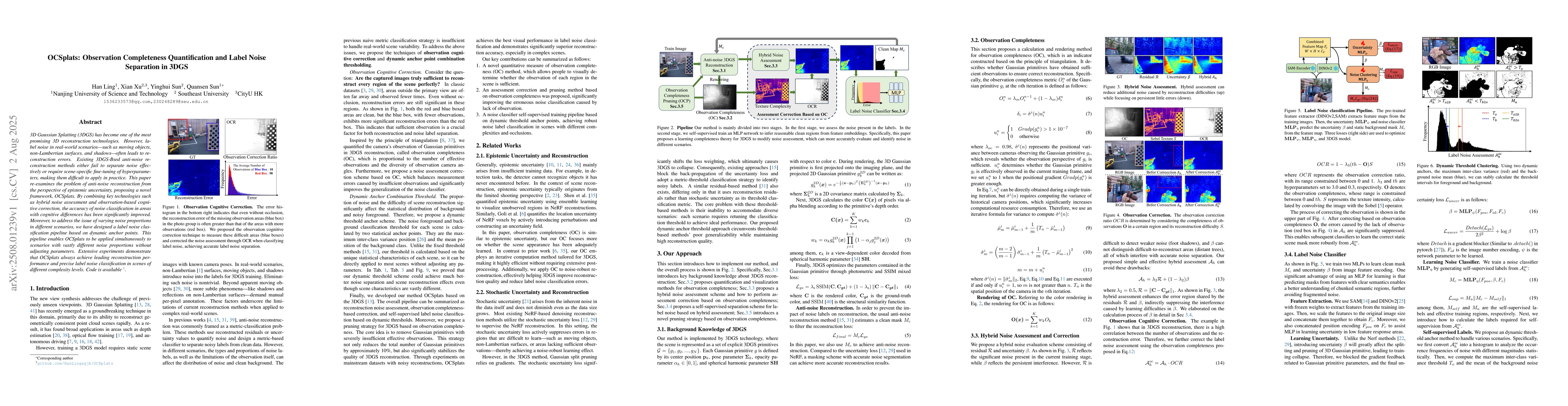 Thumbnail for OCSplats: Observation Completeness Quantification and Label Noise
  Separation in 3DGS